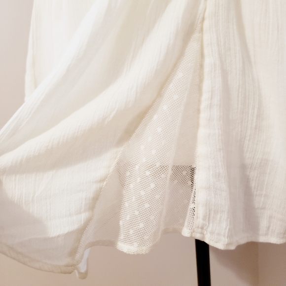 CREPE PEASANT MESH FLOWY LONG SLEEVE CREAM TOP - Picture 7 of 16